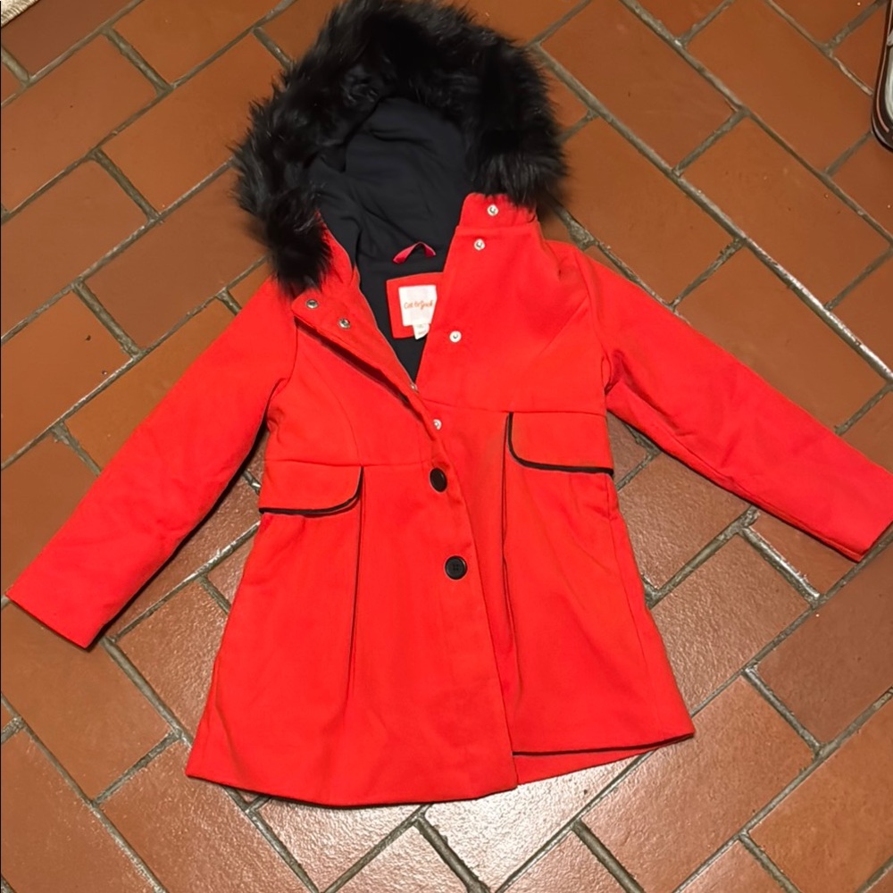 Cat & Jack Kids red Jacket with Faux Fur Hood Size 6